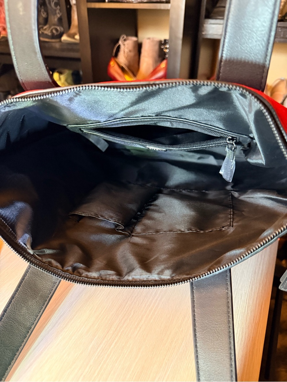 Red Leather Tote Bag with Black Handles - Picture 13 of 13